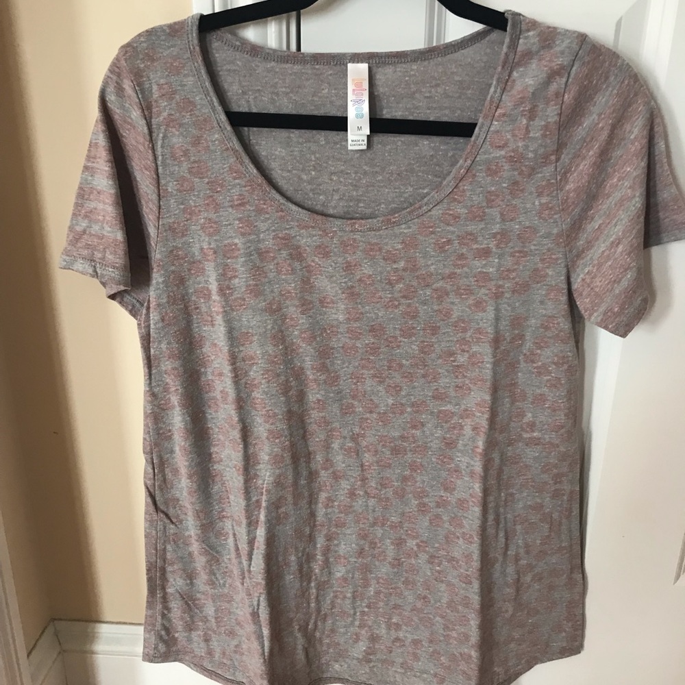 LuLaRoe Classic T-shirt gray with pink polka dots